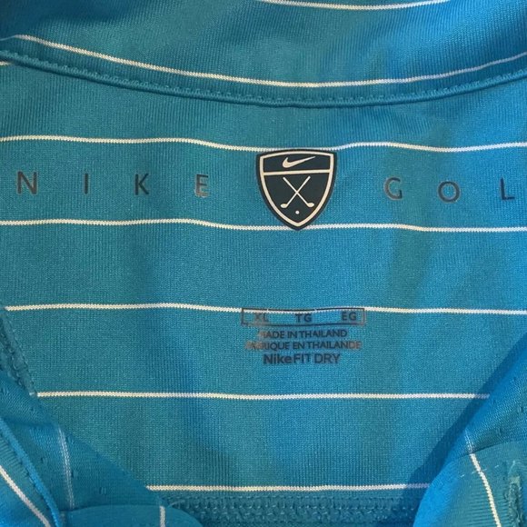 Nike Golf Turquoise Blue White Striped Men's Classic Polo Shirt Size XL silky - Picture 7 of 10